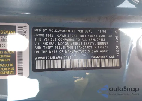 2010 Volkswagen Eos Komfort from USA, damaged, VIN WVWBA7AH5AV011180